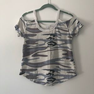 Camo Cold Shoulder Top